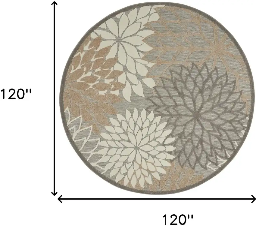 10' Natural Round Floral Power Loom Area Rug Photo 8