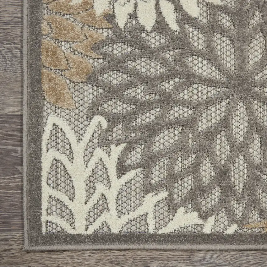 5' Natural Square Floral Power Loom Area Rug Photo 3