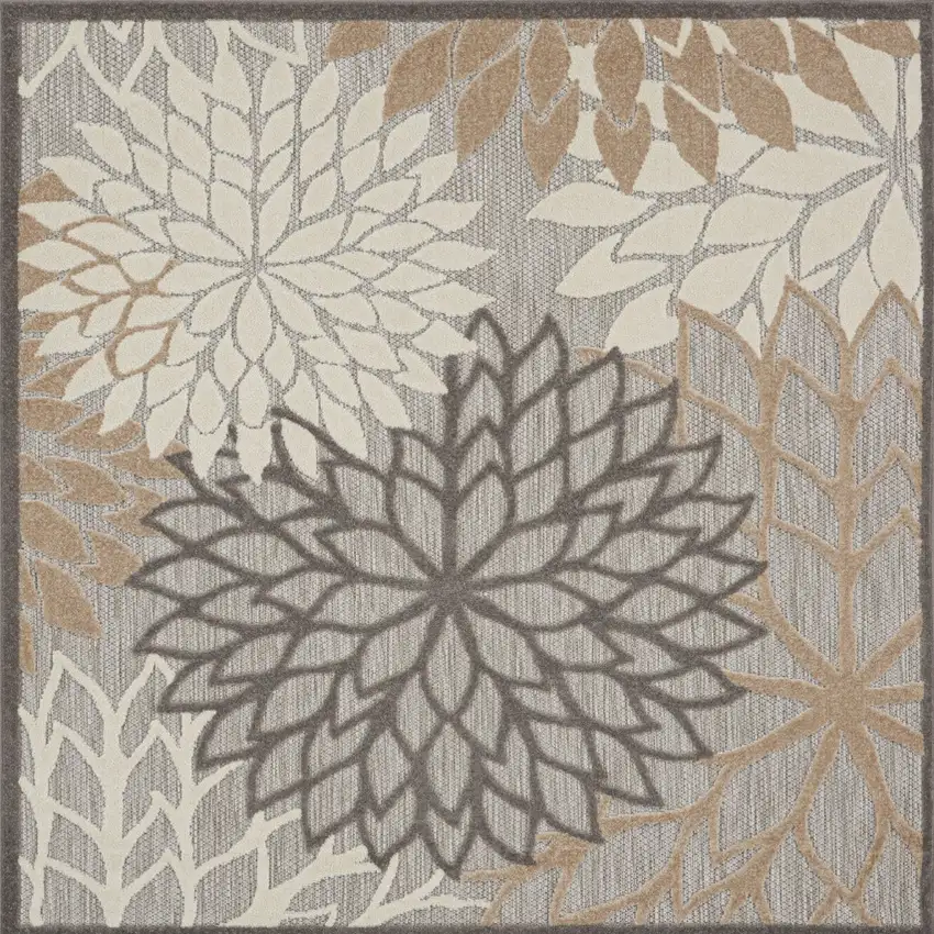 5' Natural Square Floral Power Loom Area Rug Photo 5