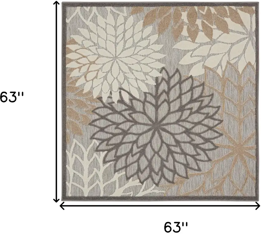 5' Natural Square Floral Power Loom Area Rug Photo 3