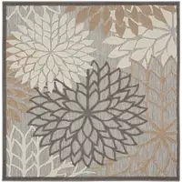 Photo of 5' Natural Square Floral Power Loom Area Rug