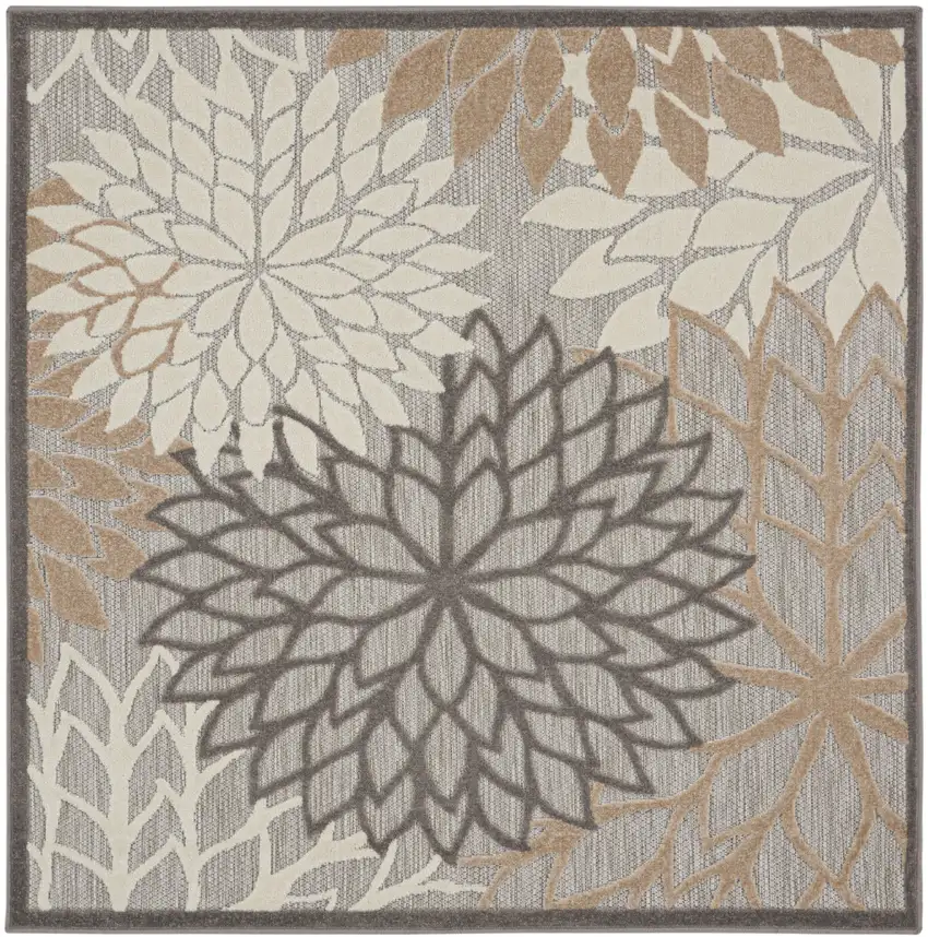5' Natural Square Floral Power Loom Area Rug Photo 1