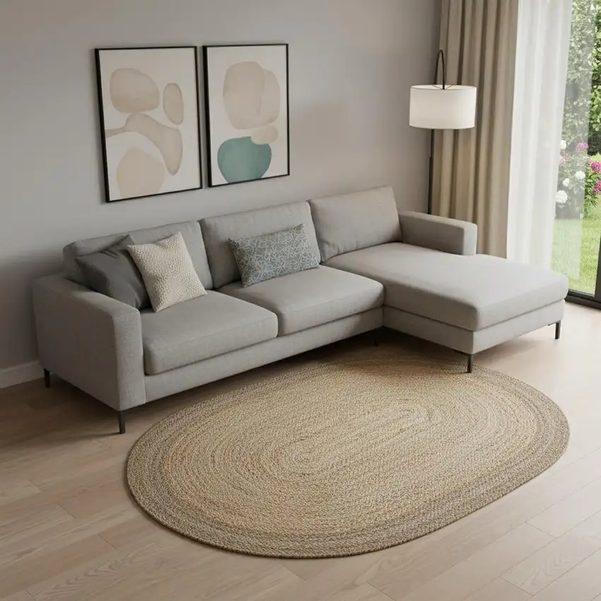 Natural Jute Hand Braided Oval Rug Photo 1