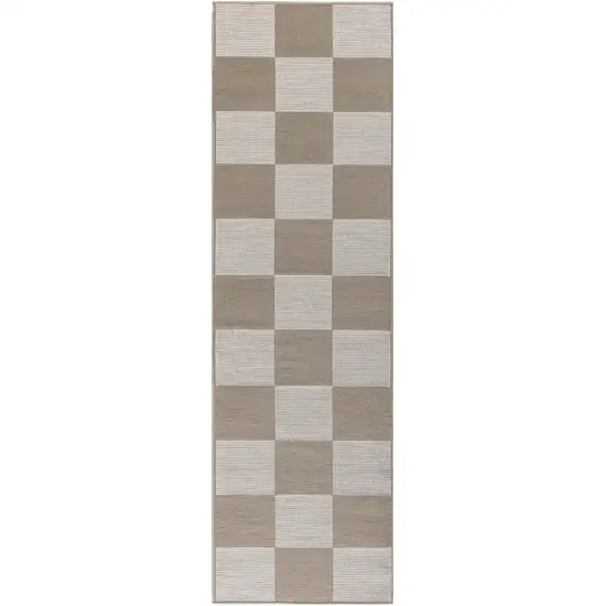 8' Natural and Ivory Geometric Power Loom Washable Non Skid Runner Rug Photo 3