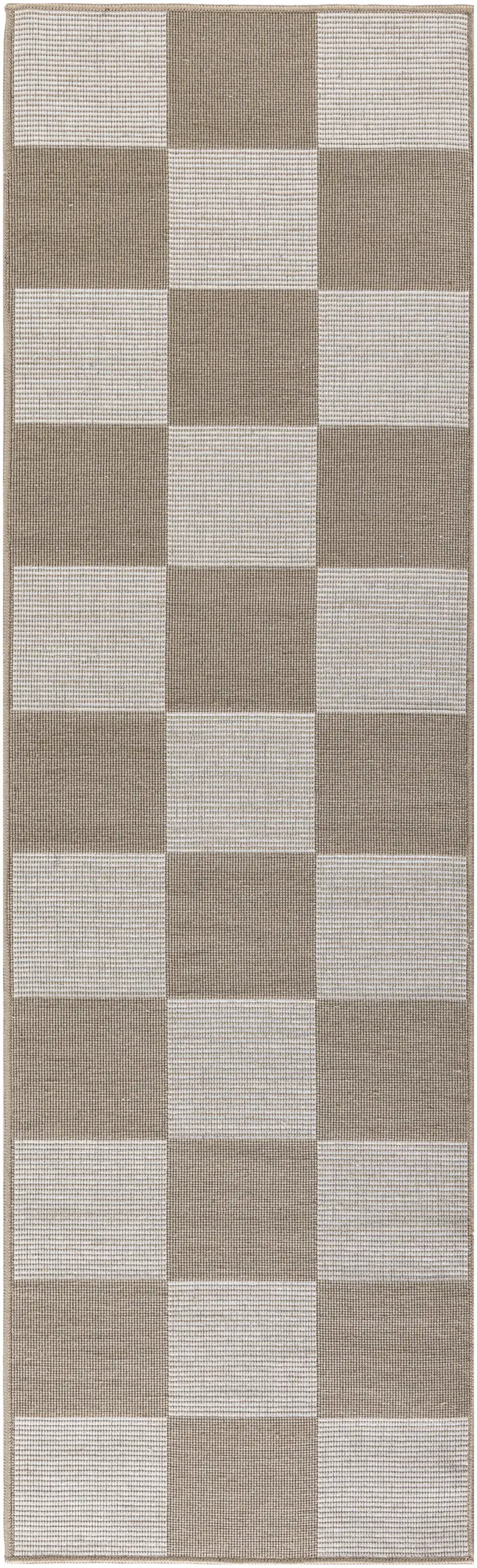 8' Natural and Ivory Geometric Power Loom Washable Non Skid Runner Rug Photo 3