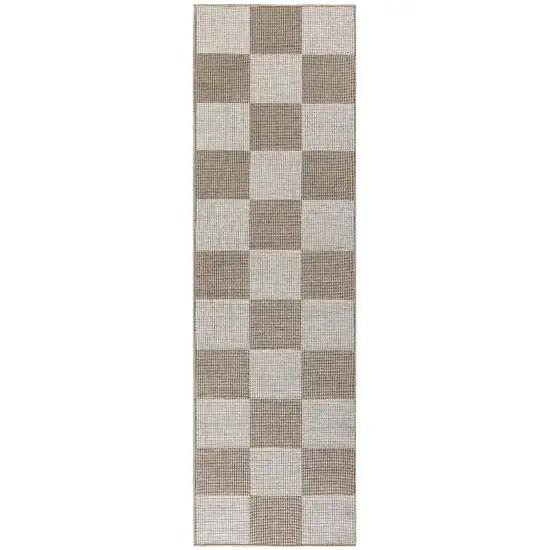 8' Natural and Ivory Geometric Power Loom Washable Non Skid Runner Rug Photo 2