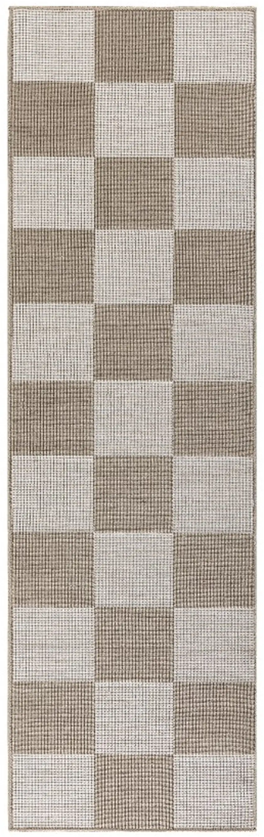 8' Natural and Ivory Geometric Power Loom Washable Non Skid Runner Rug Photo 2