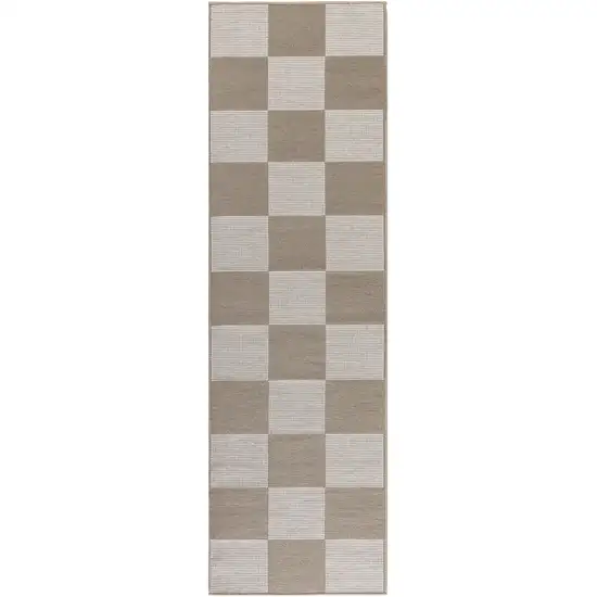 8' Natural and Ivory Geometric Power Loom Washable Non Skid Runner Rug Photo 4