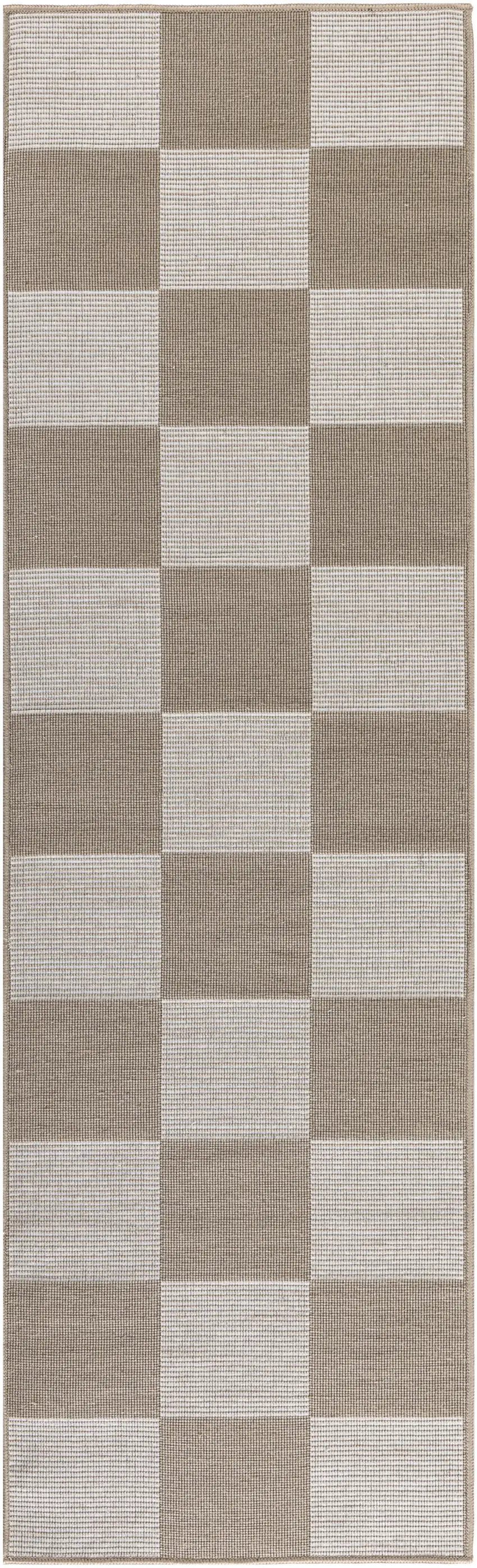 8' Natural and Ivory Geometric Power Loom Washable Non Skid Runner Rug Photo 1