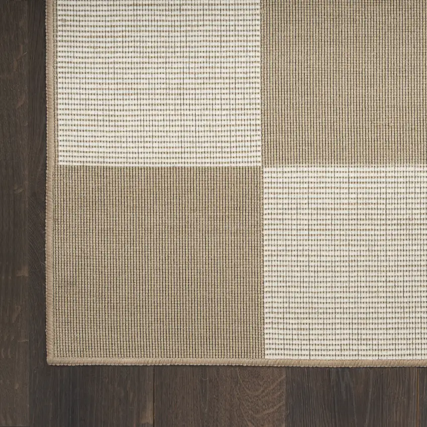 8' Natural and Ivory Geometric Power Loom Washable Non Skid Runner Rug Photo 4
