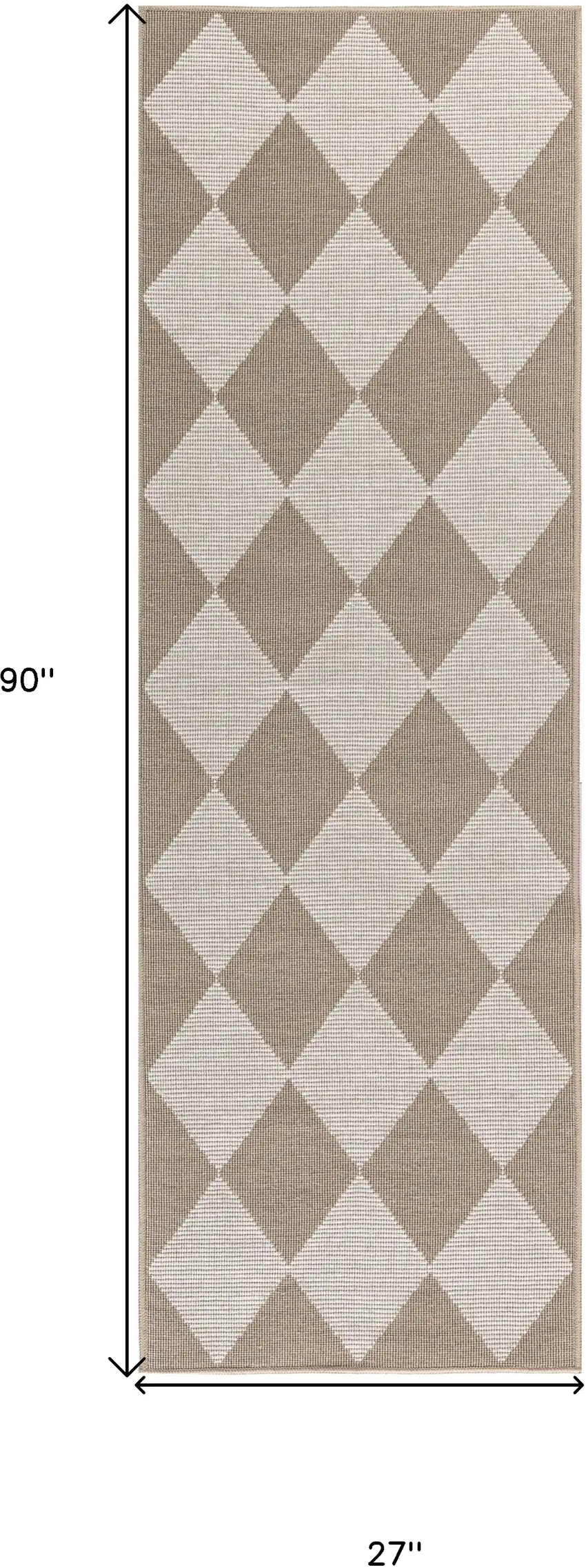 8' Natural and Ivory Geometric Power Loom Washable Non Skid Runner Rug Photo 7