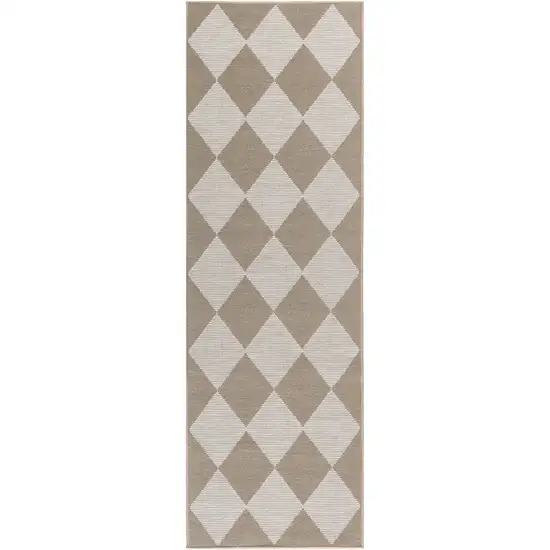 8' Natural and Ivory Geometric Power Loom Washable Non Skid Runner Rug Photo 4