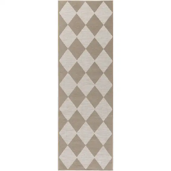 8' Natural and Ivory Geometric Power Loom Washable Non Skid Runner Rug Photo 3