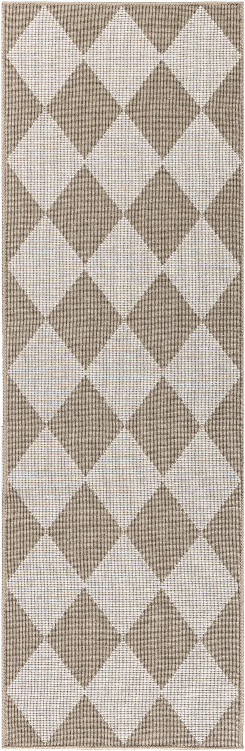 8' Natural and Ivory Geometric Power Loom Washable Non Skid Runner Rug Photo 3