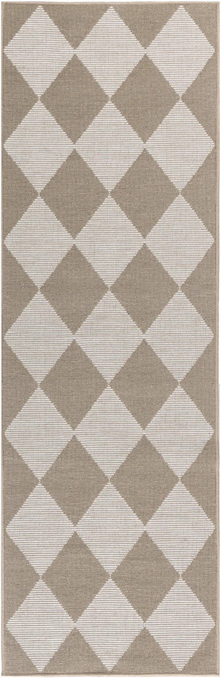 8' Natural and Ivory Geometric Power Loom Washable Non Skid Runner Rug Photo 1