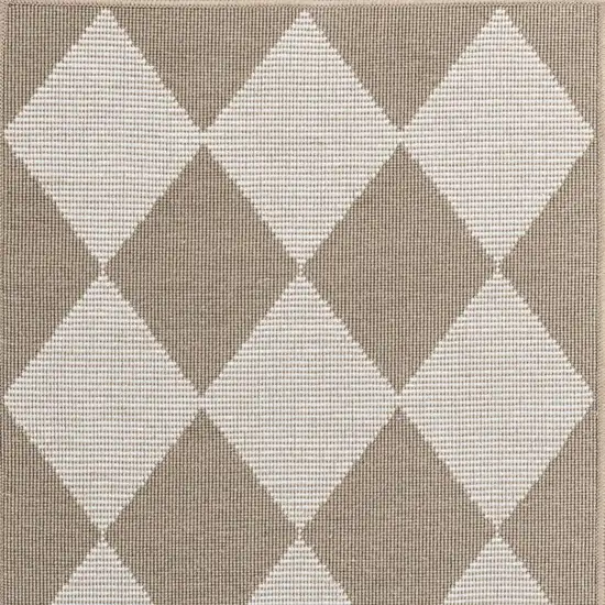 8' Natural and Ivory Geometric Power Loom Washable Non Skid Runner Rug Photo 1