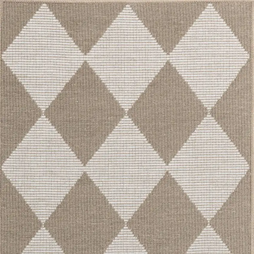 8' Natural and Ivory Geometric Power Loom Washable Non Skid Runner Rug Photo 1