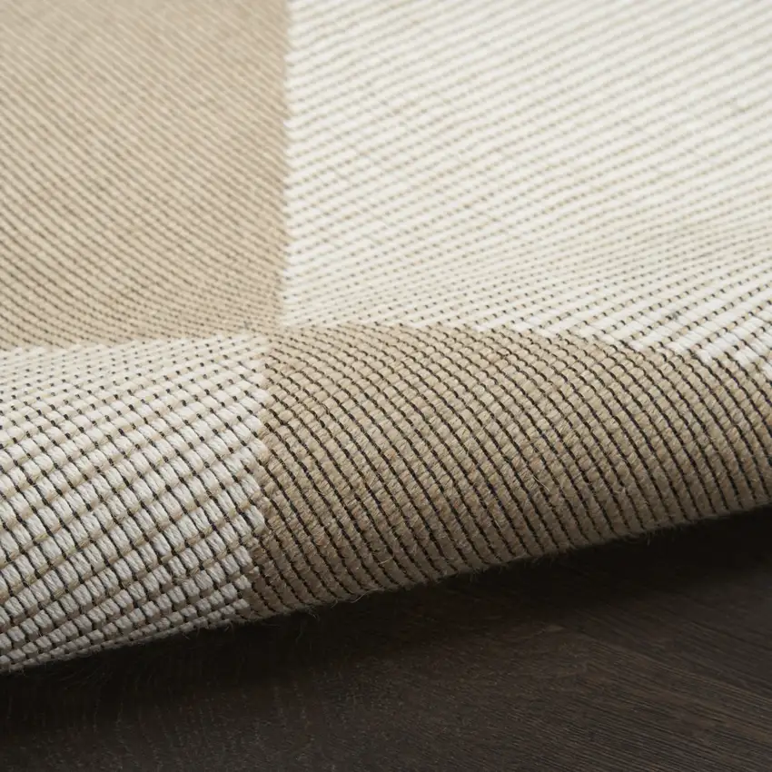 8' Natural and Ivory Geometric Power Loom Washable Non Skid Runner Rug Photo 9