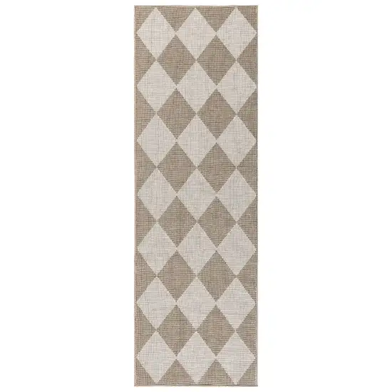 8' Natural and Ivory Geometric Power Loom Washable Non Skid Runner Rug Photo 2