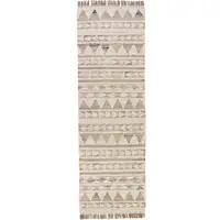 Photo of 8' Natural and Ivory Southwestern Hand Woven Distressed Runner Rug with Fringe