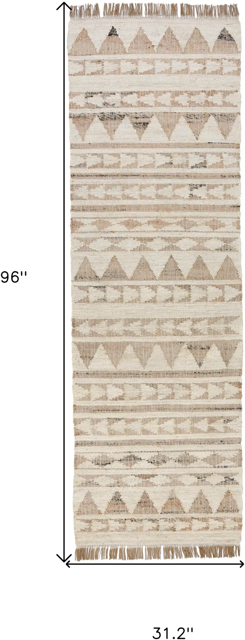 8' Natural and Ivory Southwestern Hand Woven Distressed Runner Rug with Fringe Photo 6