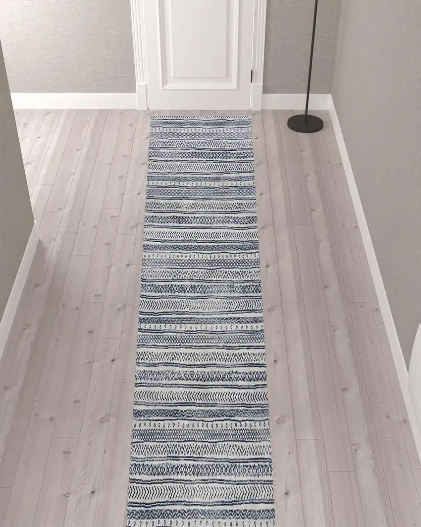 15' Navy Blue Abstract Runner Rug Photo 1