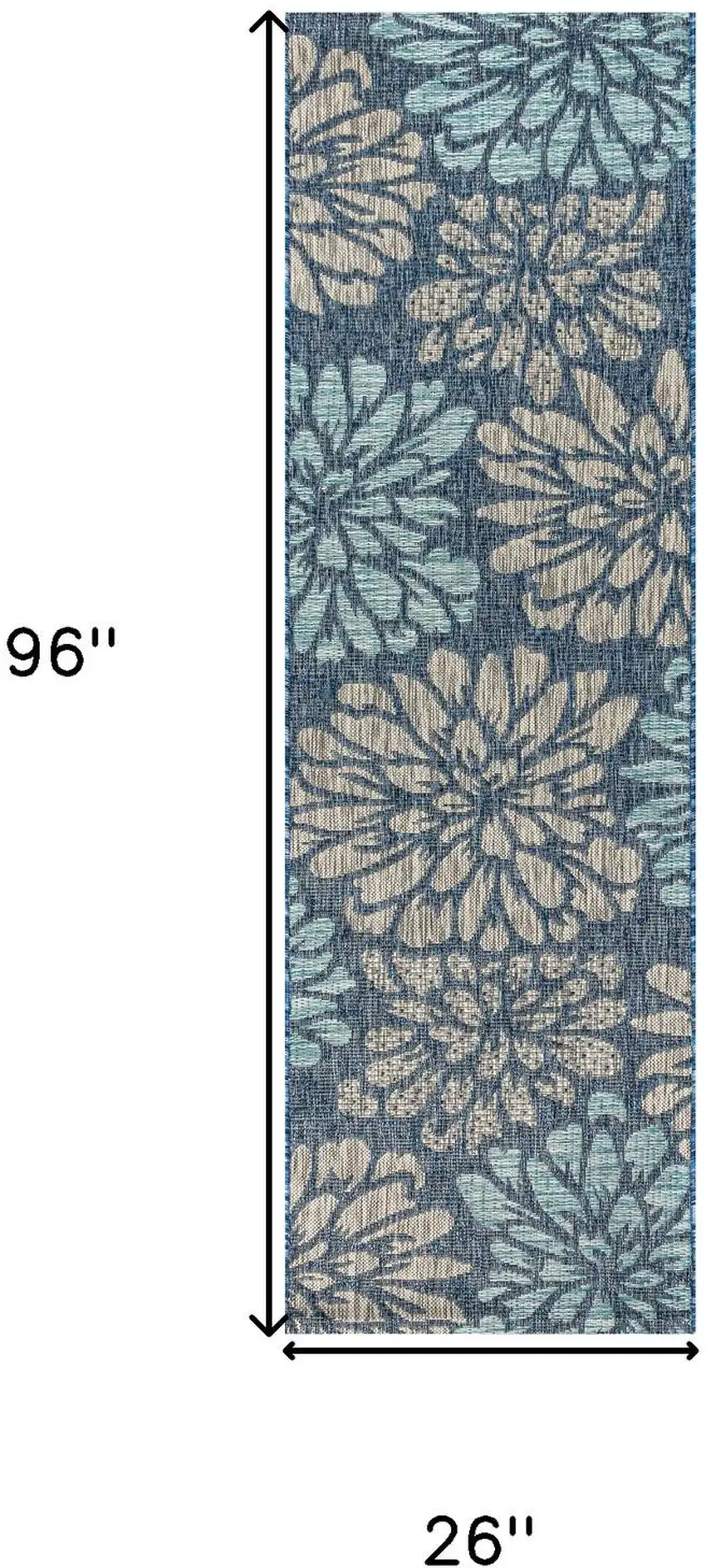 8' Navy Blue And Aqua Floral Indoor Outdoor Runner Rug Photo 7