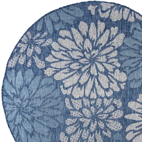 9' Navy Blue And Aqua Round Floral Indoor Outdoor Area Rug Photo 2