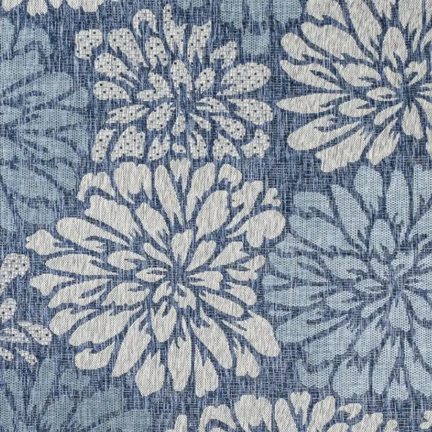 5' Navy Blue And Aqua Square Floral Indoor Outdoor Area Rug Photo 4