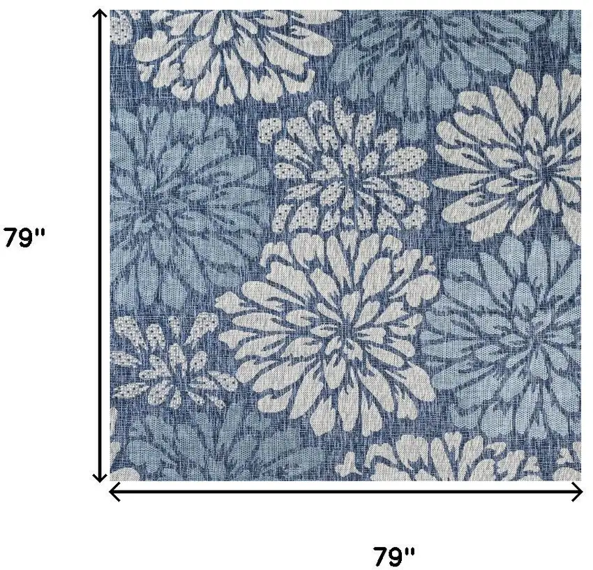 6' Navy Blue And Aqua Square Floral Indoor Outdoor Area Rug Photo 3