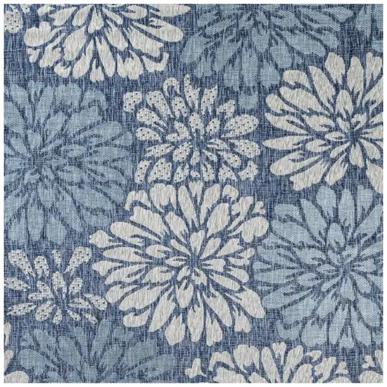 6' Navy Blue And Aqua Square Floral Indoor Outdoor Area Rug Photo 2