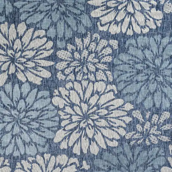 4' Navy Blue And Aqua Square Floral Indoor Outdoor Area Rug Photo 3