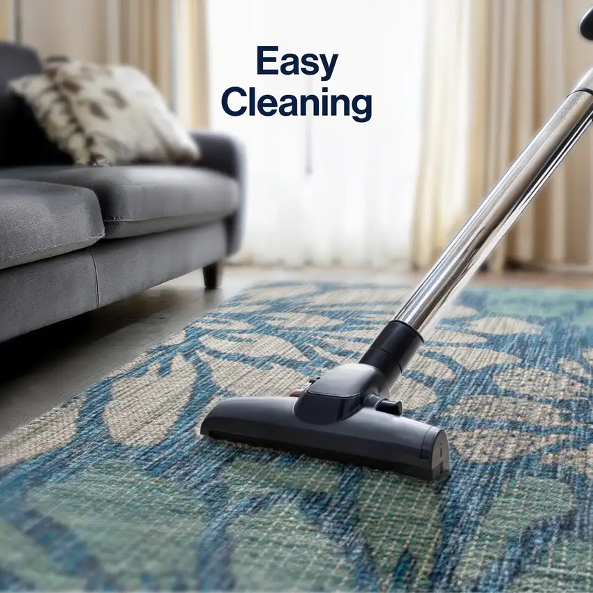 4' Navy Blue And Aqua Square Floral Indoor Outdoor Area Rug Photo 5