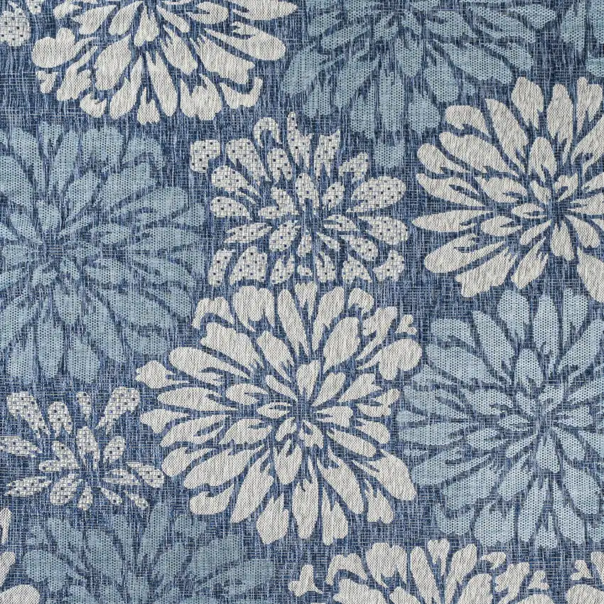 8' Navy Blue And Aqua Square Floral Indoor Outdoor Area Rug Photo 1