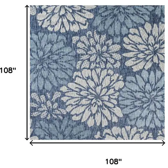 9' Navy Blue And Aqua Square Floral Indoor Outdoor Area Rug Photo 8