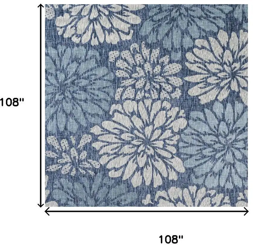 9' Navy Blue And Aqua Square Floral Indoor Outdoor Area Rug Photo 8