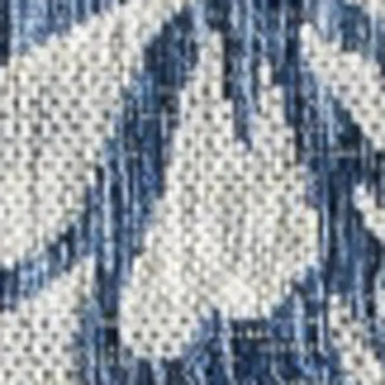9' Navy Blue And Aqua Square Floral Indoor Outdoor Area Rug Photo 2