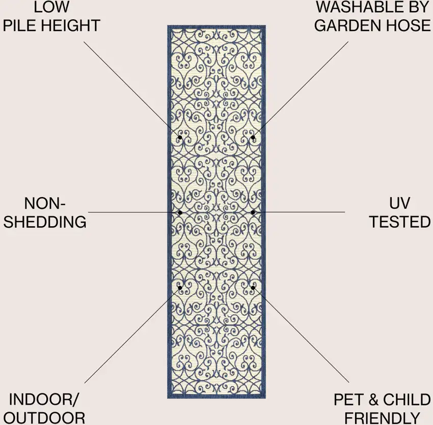 10' Navy Blue And Beige Geometric Indoor Outdoor Runner Rug Photo 7