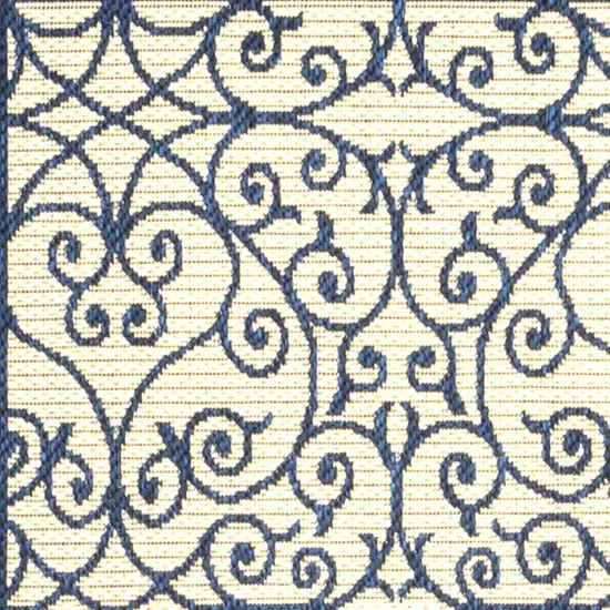 10' Navy Blue And Beige Geometric Indoor Outdoor Runner Rug Photo 2