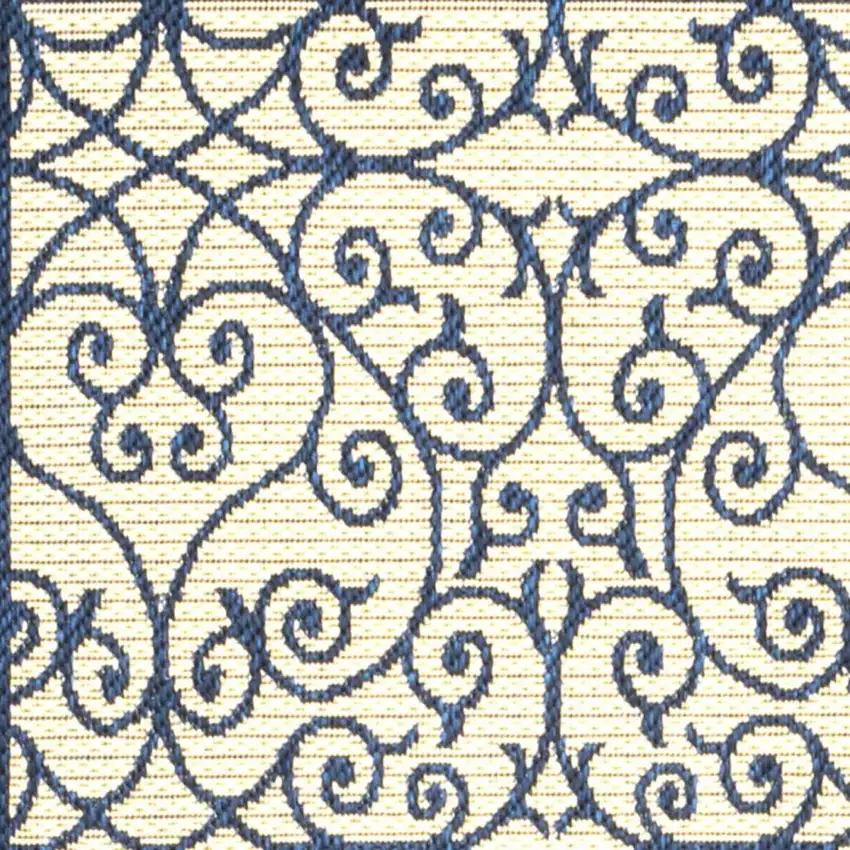 10' Navy Blue And Beige Geometric Indoor Outdoor Runner Rug Photo 2