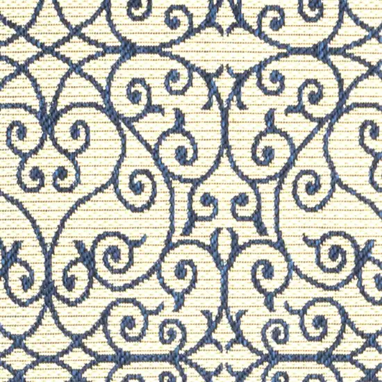 8' Navy Blue And Beige Geometric Indoor Outdoor Runner Rug Photo 2