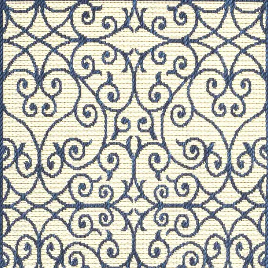 8' Navy Blue And Beige Geometric Indoor Outdoor Runner Rug Photo 3