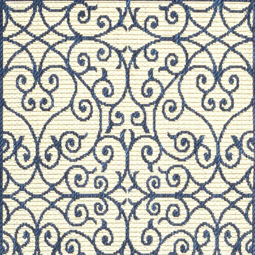 8' Navy Blue And Beige Geometric Indoor Outdoor Runner Rug Photo 3