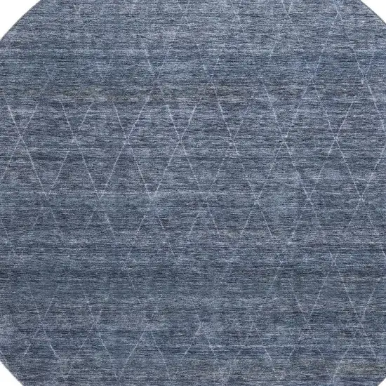8' Navy Blue And Beige Geometric Washable Round Rug With UV Protection Photo 2