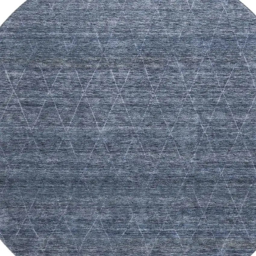 8' Navy Blue And Beige Geometric Washable Round Rug With UV Protection Photo 2