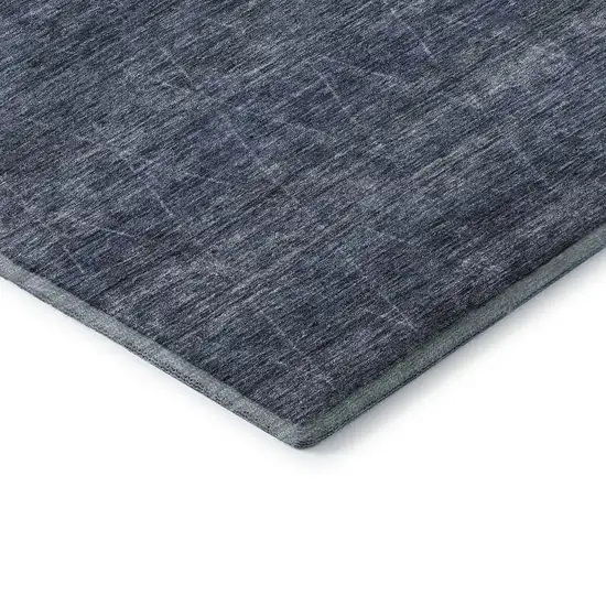 8' Navy Blue And Beige Geometric Washable Round Rug With UV Protection Photo 6