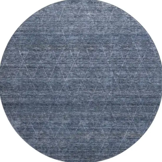 8' Navy Blue And Beige Geometric Washable Round Rug With UV Protection Photo 3