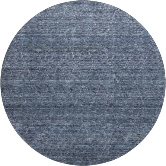 8' Navy Blue And Beige Geometric Washable Round Rug With UV Protection Photo 1