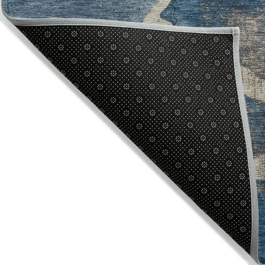 8' Navy Blue And Beige Round Abstract Washable Indoor Outdoor Area Rug Photo 9