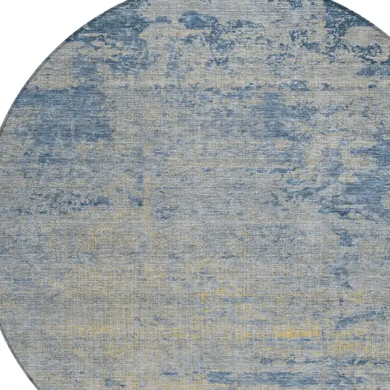 8' Navy Blue And Beige Round Abstract Washable Indoor Outdoor Area Rug Photo 8
